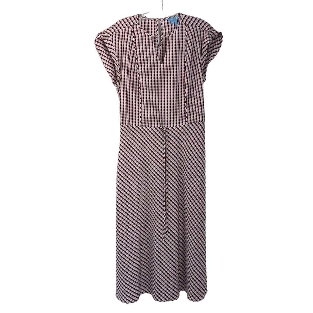 Draper James Pink Red Checkered Print Short Sleeve Dress Small S Tie Waist